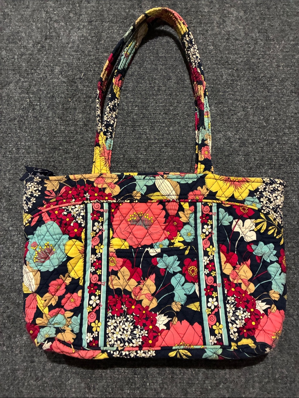 Vera Bradley Floral Quilted Tote in Navy, Coral, Yellow, Aqua